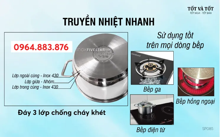 Nồi luộc gà FiveStar 30cm vung inox - Hàng Việt Nam chất lượng cao